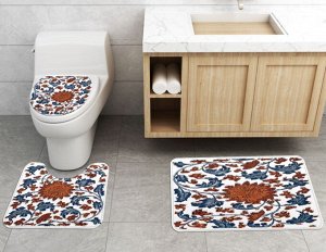 Набор ковров для ванной комнаты 3 в 1(ковер для ванной, ковер для туалета, чехол на крышку унитаза), принт "Листья"