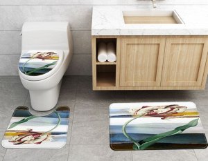 Набор ковров для ванной комнаты 3 в 1(ковер для ванной, ковер для туалета, чехол на крышку унитаза), принт "Цветок"
