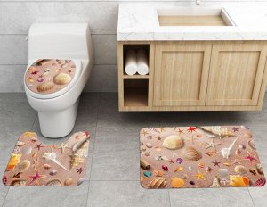 Набор ковров для ванной комнаты 3 в 1(ковер для ванной, ковер для туалета, чехол на крышку унитаза), принт "Ракушки"