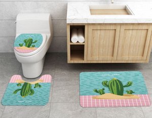 Набор ковров для ванной комнаты 3 в 1(ковер для ванной, ковер для туалета, чехол на крышку унитаза), принт "Три кактуса"