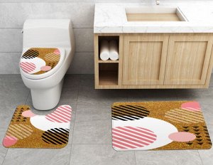 Набор ковров для ванной комнаты 3 в 1(ковер для ванной, ковер для туалета, чехол на крышку унитаза), принт "Круги"