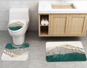 Набор ковров для ванной комнаты 3 в 1(ковер для ванной, ковер для туалета, чехол на крышку унитаза), принт "Золотистые горы"