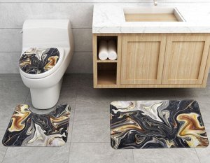 Набор ковров для ванной комнаты 3 в 1(ковер для ванной, ковер для туалета, чехол на крышку унитаза), принт "Мрамор", цвет черный