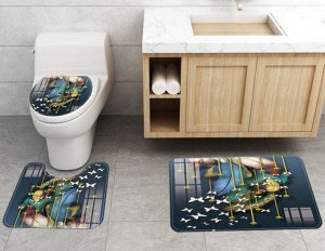 Набор ковров для ванной комнаты 3 в 1(ковер для ванной, ковер для туалета, чехол на крышку унитаза), принт "Перья и бабочки"