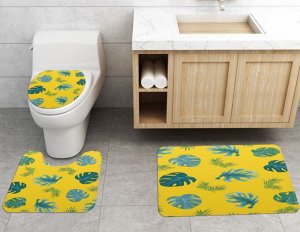 Набор ковров для ванной комнаты 3 в 1(ковер для ванной, ковер для туалета, чехол на крышку унитаза), принт "Тропические листья", цвет желтый