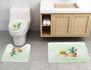 Набор ковров для ванной комнаты 3 в 1(ковер для ванной, ковер для туалета, чехол на крышку унитаза), принт "Кактусы"