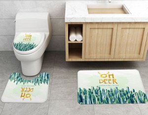 Набор ковров для ванной комнаты 3 в 1(ковер для ванной, ковер для туалета, чехол на крышку унитаза), принт "Кактусы вид сверху"