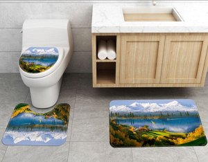 Набор ковров для ванной комнаты 3 в 1(ковер для ванной, ковер для туалета, чехол на крышку унитаза), принт "Природа"