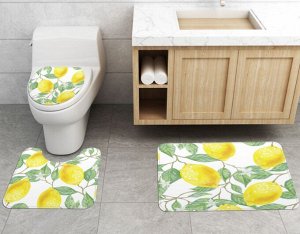 Набор ковров для ванной комнаты 3 в 1(ковер для ванной, ковер для туалета, чехол на крышку унитаза), принт "Лимон"