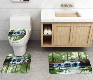 Набор ковров для ванной комнаты 3 в 1(ковер для ванной, ковер для туалета, чехол на крышку унитаза), принт "Водопад"