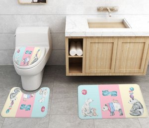 Набор ковров для ванной комнаты 3 в 1(ковер для ванной, ковер для туалета, чехол на крышку унитаза), принт "Животные"