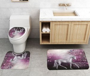 Набор ковров для ванной комнаты 3 в 1(ковер для ванной, ковер для туалета, чехол на крышку унитаза), принт "Лошадь"