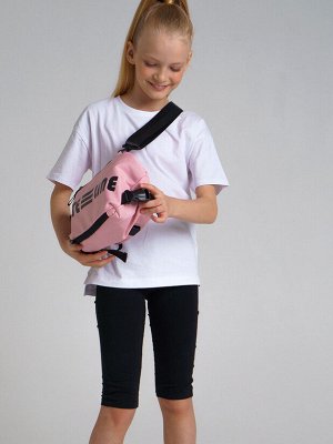 Комплект трикотажный для девочек: футболка, шорты, сумка-мешок белый/черный