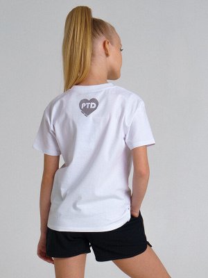 Комплект трикотажный для девочек: футболка, шорты, сумка-мешок черный/белый