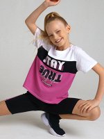 Фуфайка трикотажная для девочек (футболка) белый/розовый/черный