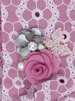 Косынка для девочки на резинке, цветочный узор, бусинки, бант, розовый и серый цветок, пыльная роза