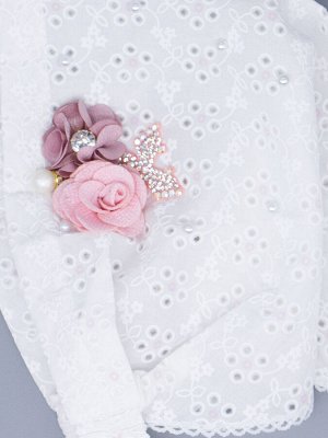 Косынка для девочки на резинке, цветочки, бусинки, бант, розовый и пудровый цветок, молочный