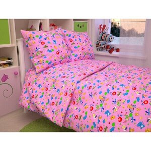 Комплект постельного белья в кроватку Зоопарк, цвет розовый