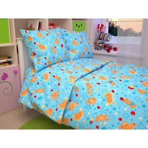 Комплект постельного белья в кроватку Мишки, цвет голубой