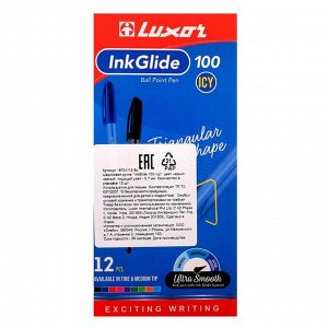 Ручка шариковая Luxor InkGlide 100 Icy, узел 0,7мм, трехгранная, черная, цвет корпуса микс