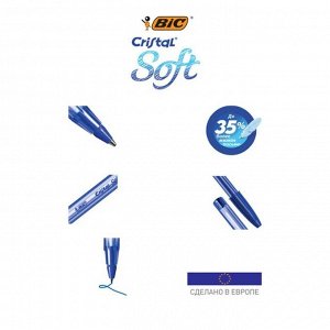 Ручка шариковая, синяя, среднее письмо, прозрачный корпус, BIC Cristal Soft