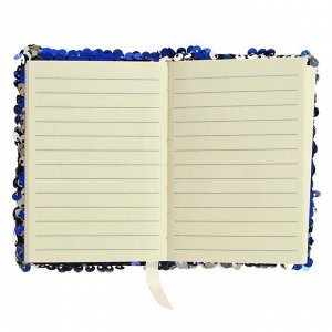 Записная книжка подарочная формат А7, 80 листов, линия, Пайетки двухцветные сине-серебристые