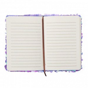 Записная книжка подарочная формат А6, 80 листов, линия, Пайетки двухцветные сиренево-бирюзовые