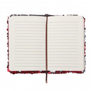 Записная книжка подарочная формат А6, 80 листов, линия, Пайетки двухцветные красно-серебристые