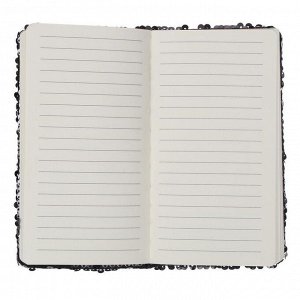 Записная книжка подарочная, формат А6, 80 листов в линейку, пайетки двухцветные черно-серебристые