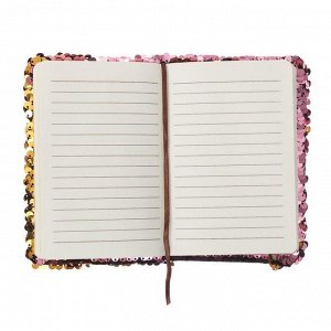 Записная книжка подарочная А6, 80 листов в линейку, двухцветные "Пайетки" розовые/золотистые