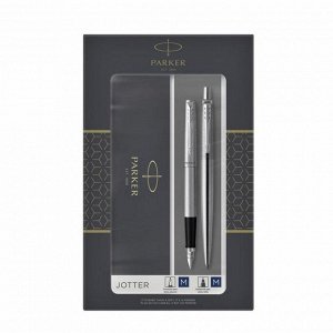 Набор Parker Jotter Core FK61 Stainless Steel CT М, ручка шариковая + ручка перьевая, 1.0 мм, корпус из нержавеющей стали, синие чернила