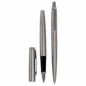 Набор Parker Jotter Core FK61 Stainless Steel CT М, ручка шариковая + ручка перьевая, 1.0 мм, корпус из нержавеющей стали, синие чернила