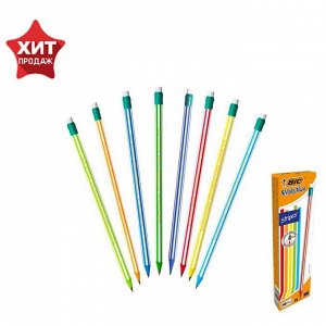 Карандаш чернографитный HB, BIC Evolution Stripes, c ластиком, корпус с полосками, микс