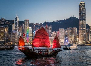 Холст с красками по номерам  "Корабль в Гонконге" 40*50  см