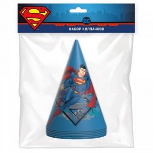 Колпаки бумажные 6 шт. "Superman" синий с героем  тм.ND Play