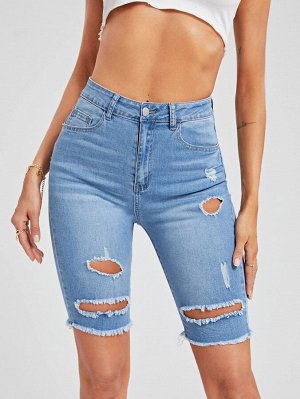 Рваные джинсовые шорты с высокой талией