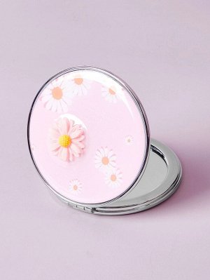 Круглое зеркало для макияжа с узором маргаритки