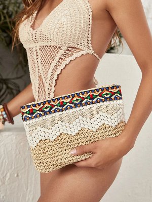 Соломенная сумка-клатч с геометрическим рисунком