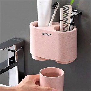 ECOCO / Держатель для зубной пасты, щеток и ванных принадлежностей со стаканами DUO, розовый