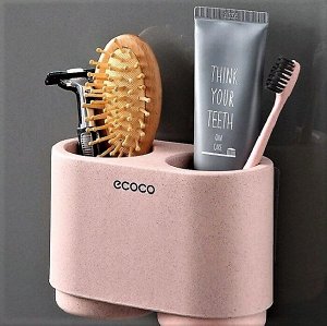 ECOCO / Держатель для зубной пасты, щеток и ванных принадлежностей со стаканами DUO, розовый