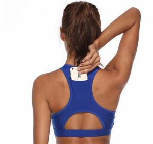 Женский спортивный топ, сзади кармашек для телефона, цвет синий