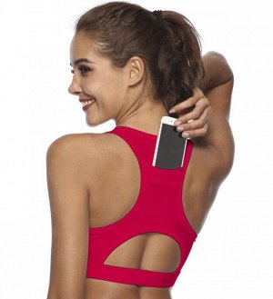 Женский спортивный топ, сзади кармашек для телефона, цвет красный