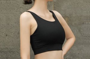 Женский спортивный топ, декоративное переплетение на спине, цвет черный