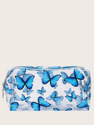Прозрачная косметическая сумка с узором бабочки