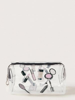 Прозрачная косметическая сумка с узором макияжа