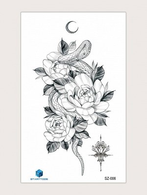 1 лист тату-наклейка с узором змеи и цветка