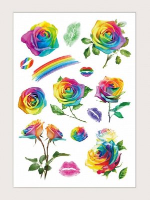 1 лист тату-наклейка с узором розы радуги