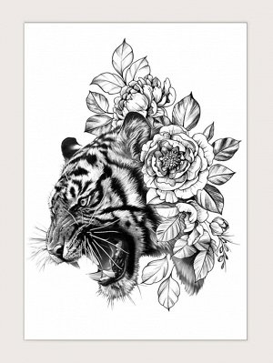 1 лист тату-наклейка с узором цветка и тигра