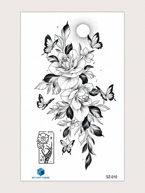 1 лист тату-наклейка с узором бабочки и цветка