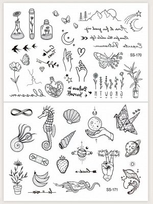 2 листа стикер татуировки с цветочным рисунком и бабочки